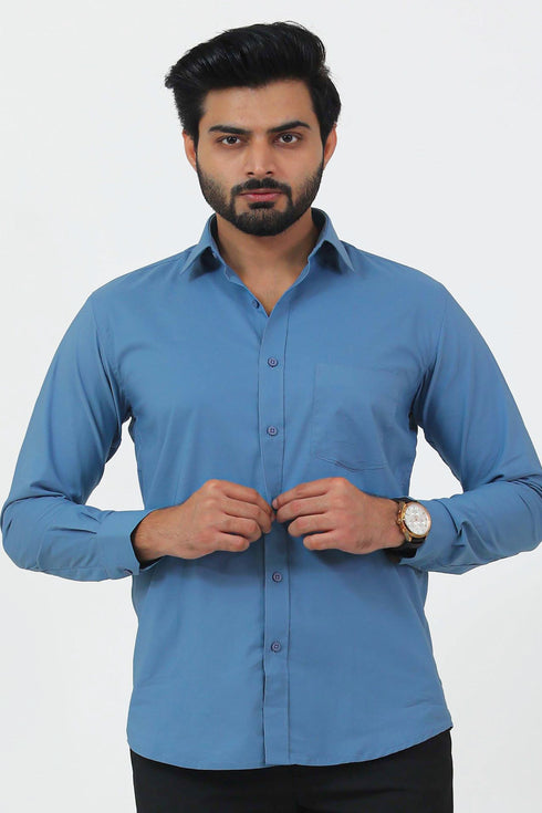 Veshbhoshaa Bluebird Men'S Blue Cotton Lycra Formal Shirt